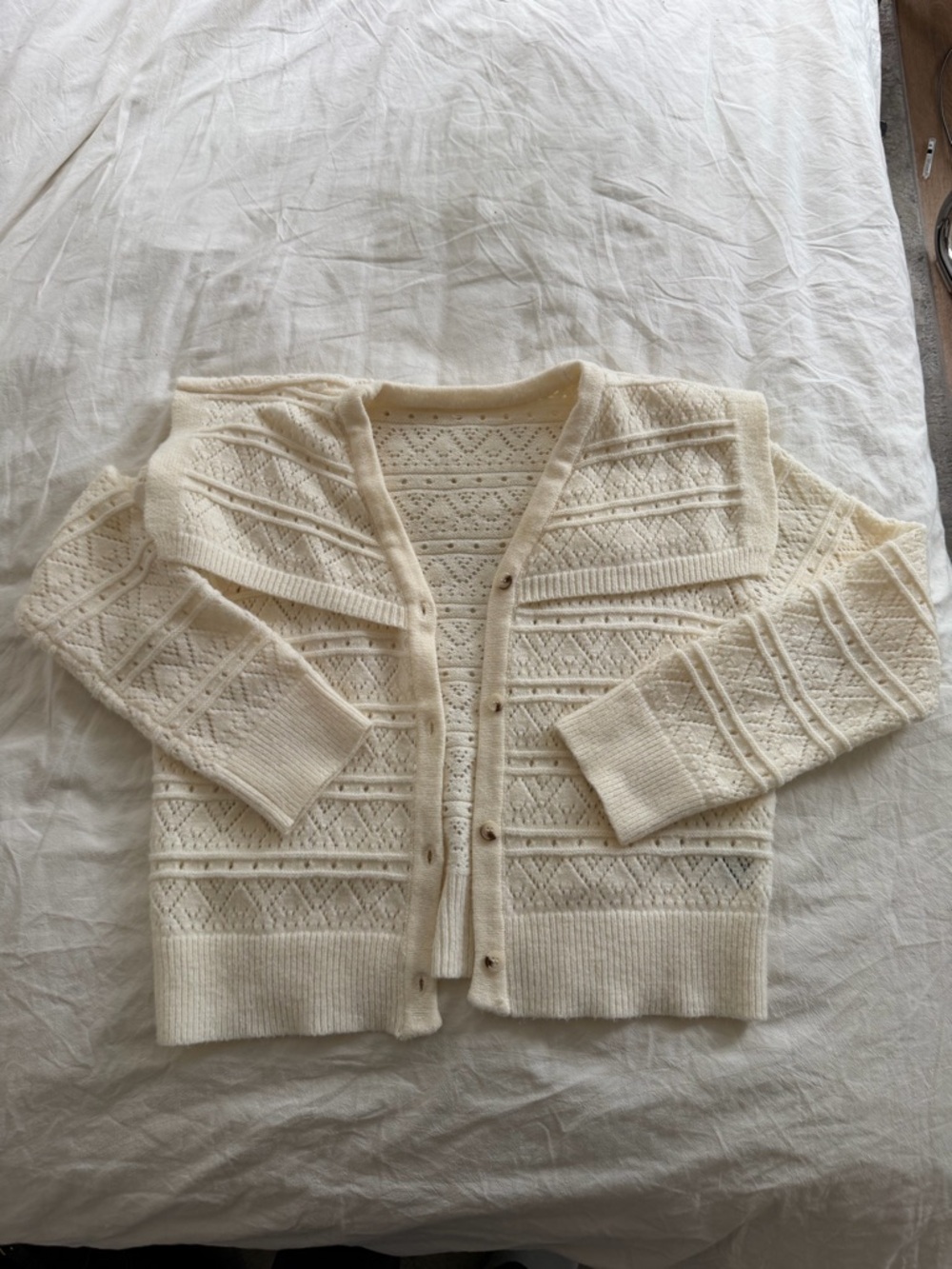 Cream Layered Knit Button-Front Women's Sweater Cardigan